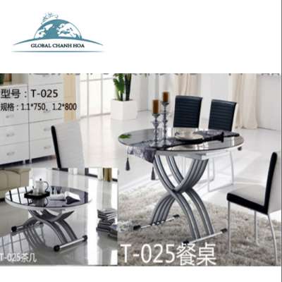 Self-Automatic lifting function Modern Glass Round Simple Tempered Glass 4seater Dinning Table And Chairs GZH-T025